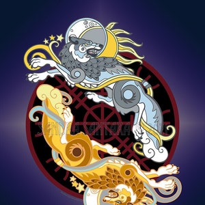 Norse Viking Wolves Hati Skoll Yin Yang Print