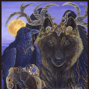 Magical Angel Winged Wolf Raven King Fantasy Print