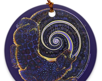 Mystical Cosmic Jaguar Porcelain Ornament