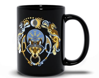 Norse Viking Wolf Skoll Hati Fenrir Black Mug