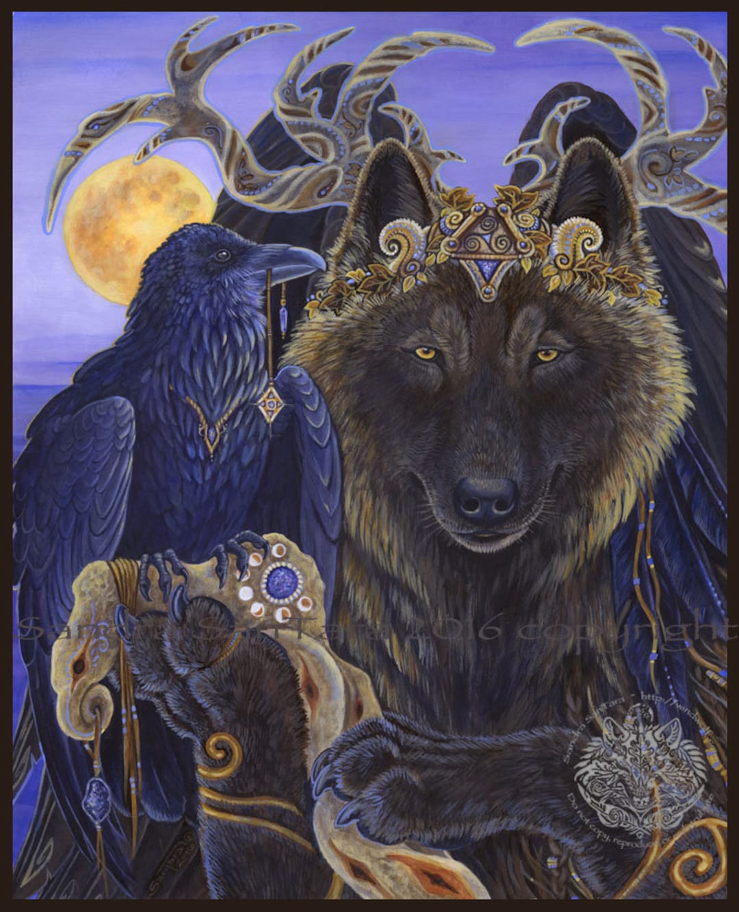 Magical Angel Winged Wolf Raven King Fantasy Print - Etsy