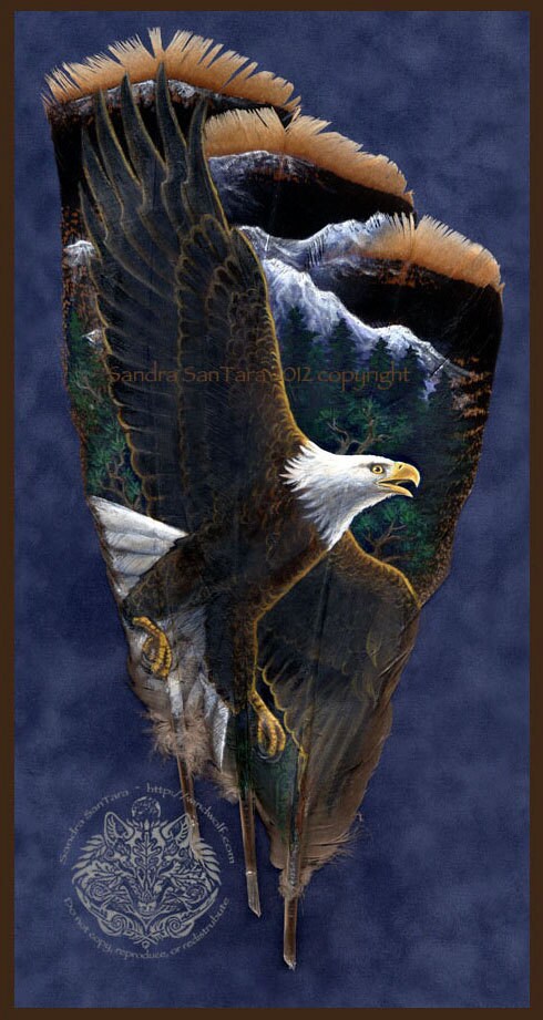 Bald Eagle Soaring Bird Wildlife Art Painted Feather Print - Etsy