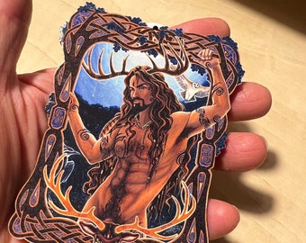 Cernunnos Herne Gaelic Pagan God Printed Wood Altar Talisman Ornament