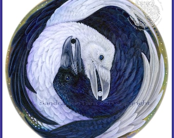 Ravens Black and White Yin Yang Viking Spirit Animal Print