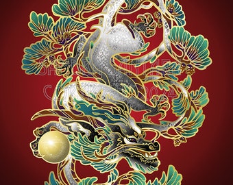 Lunar New Year Wood Dragon Pinon Astrology Asian Zodiac Archival Print Canvas