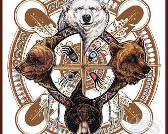 Grizzly Brown Bear Black Bear Polar Bear Totem Spirit Shield Spirit Animal Print