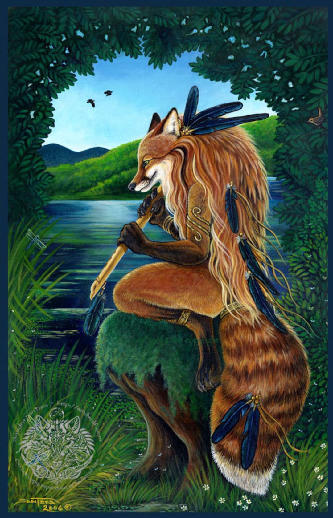 イラスト fox fantasy Red Fox Love Song Flute Fantasy Print - Etsy