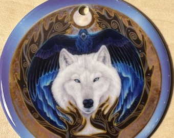 DISCOUNT Norse Raven White Wolf Porcelain Ornament