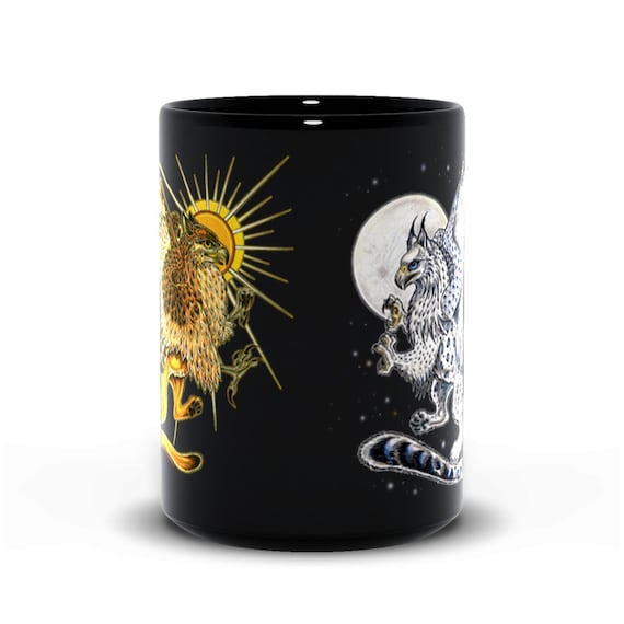Sun Gryphon Moon Gryphon Fantasy Black Mug