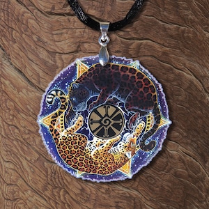 Black Panther Jaguar Mandala Yin Yang Wooden Printed Pendant