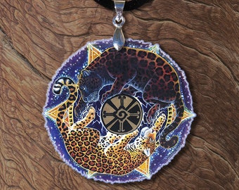 Black Panther Jaguar Mandala Yin Yang Wooden Printed Pendant