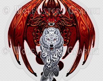 Autocollant blanc rouge de décalque de loup de dragon