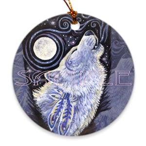 Winter White Wolf Howling Holiday Collectable Porcelain Ornament