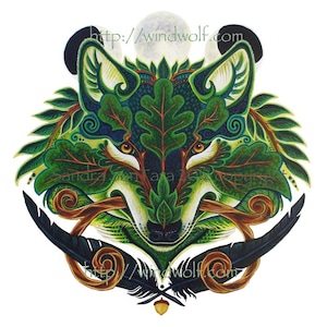 Green Man Wolf Pagan Cernunnos Spirit Animal Print