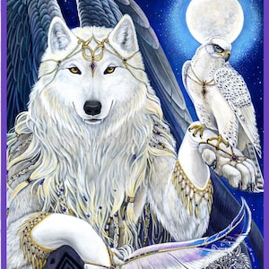 Magical Fairy Angel White Winged Wolf Falcon Fantasy Print
