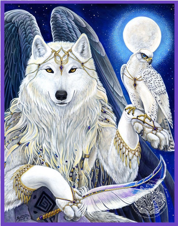 Angel Geflugelte Wolf Druck Etsy