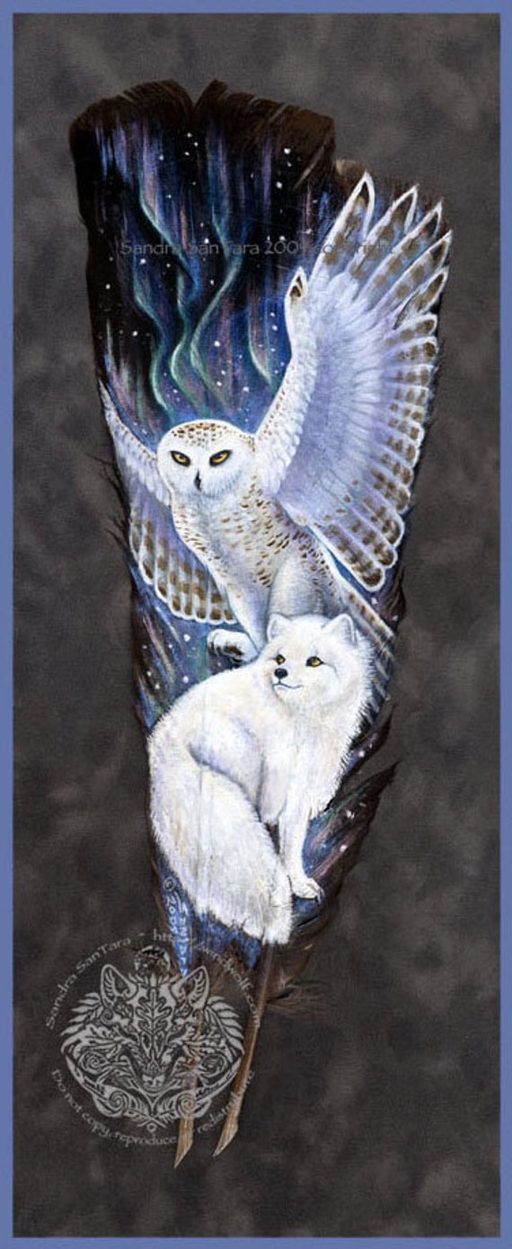 Snowy Owl and Arctic Fox Wildlife Art Painted Feather Print - Etsy