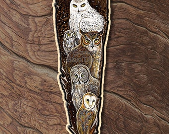 Great Horned Owl Snowy Owl Barn Owl Screech Owl Great Grey Owl Spirit Animal Printed Wood Feather Talisman