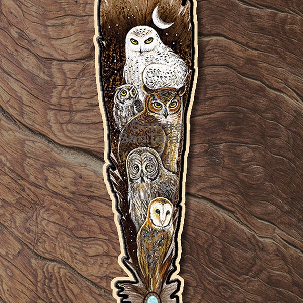 Great Horned Owl Snowy Owl Barn Owl Screech Owl Great Grey Owl Spirit Animal Printed Wood Feather Talisman