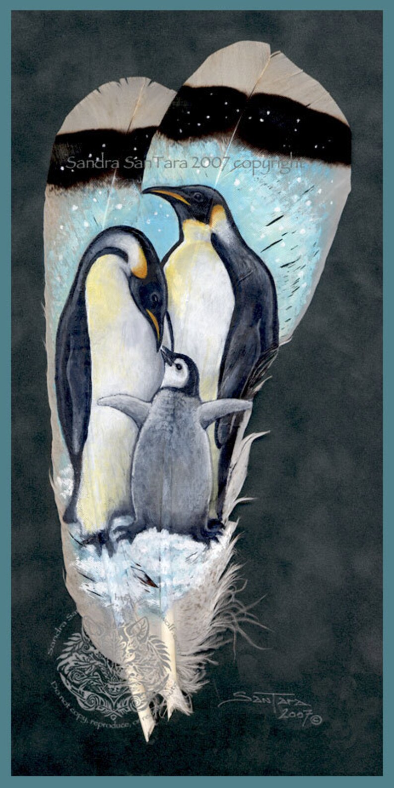 Emperor Penguin Family Wildlife Art Painted Feather Print - Etsy