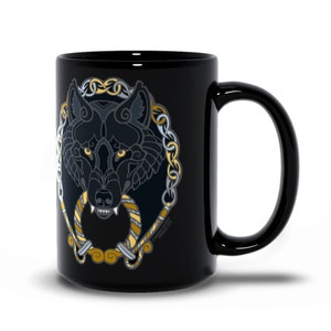Norse Viking Fenrir Wolf Black Mug