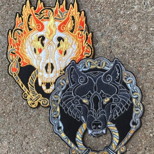 Norse Viking Wolf Fenrir Garmr Hel Hound Iron on Embroidered Patches