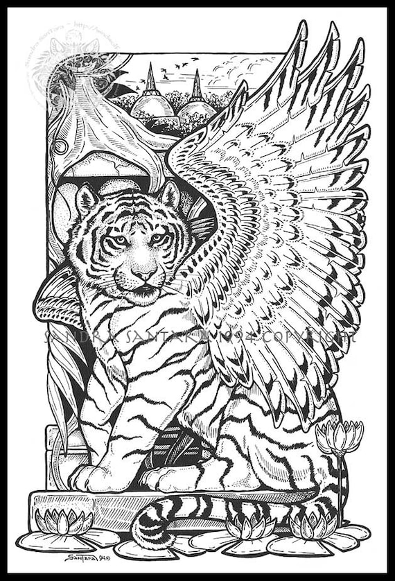 Big Cats Winged Tiger Jumbo Coloring Sheet Etsy Big Cats Winged Tiger Jumbo Coloring Sheet Etsy