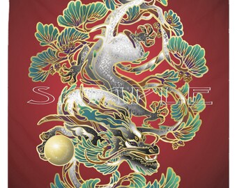 Pinon Wood Dragon Lunar New Year Astrology Zodiac Tapestries Wall Hanging