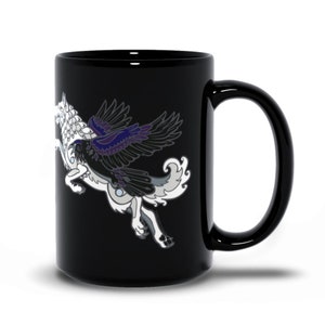 Norse Viking Wolf Raven Freki Geri Huginn Muninn Black Mug