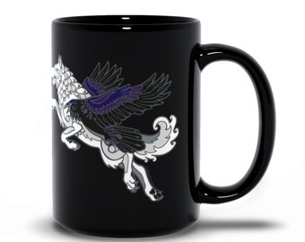 Norse Viking Wolf Raven Freki Geri Huginn Muninn Black Mug