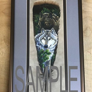 Mystical White Wolf Howling Wildlife Art Painted Feather Print image 2