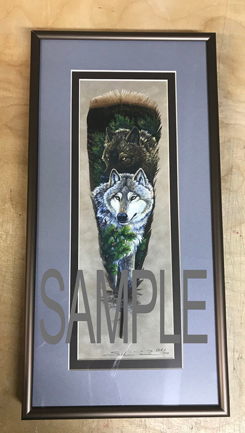 Mystical White Wolf Howling Wildlife Art Painted Feather Print image 2