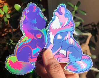 Pride Trans LGBTQ Howling Wolf Sparkle Decal Sticker