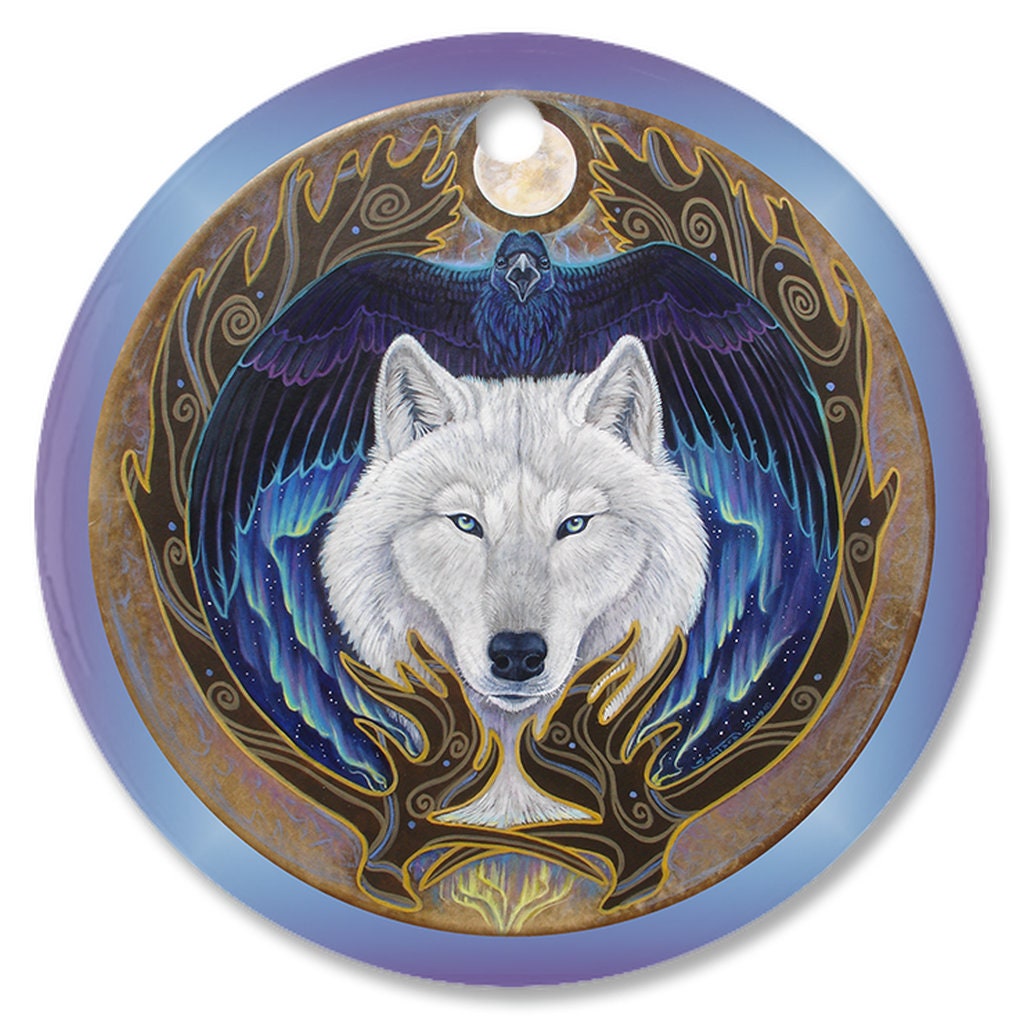 White Wolf Raven Nordic Norse Viking Porcelain Ornament - Etsy