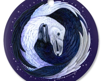 Corbeau blanc Corbeau noir Yin Yang Viking ornements en porcelaine