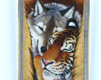 Tiger and Wolf Couple Lovers Glass Pendant Cabochon