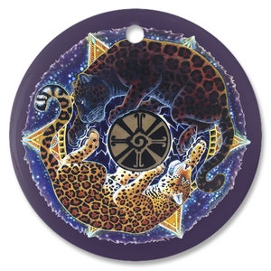 Black Gold Jaguar Mandala Porcelain Ornament