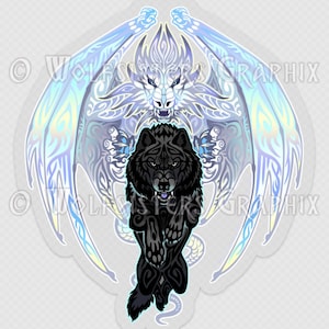 White Dragon Black Wolf Decal Sticker