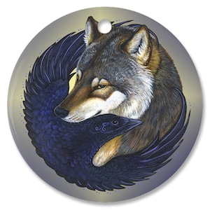 Crow Raven Wolf Lovers Embrace Porcelain Ornaments