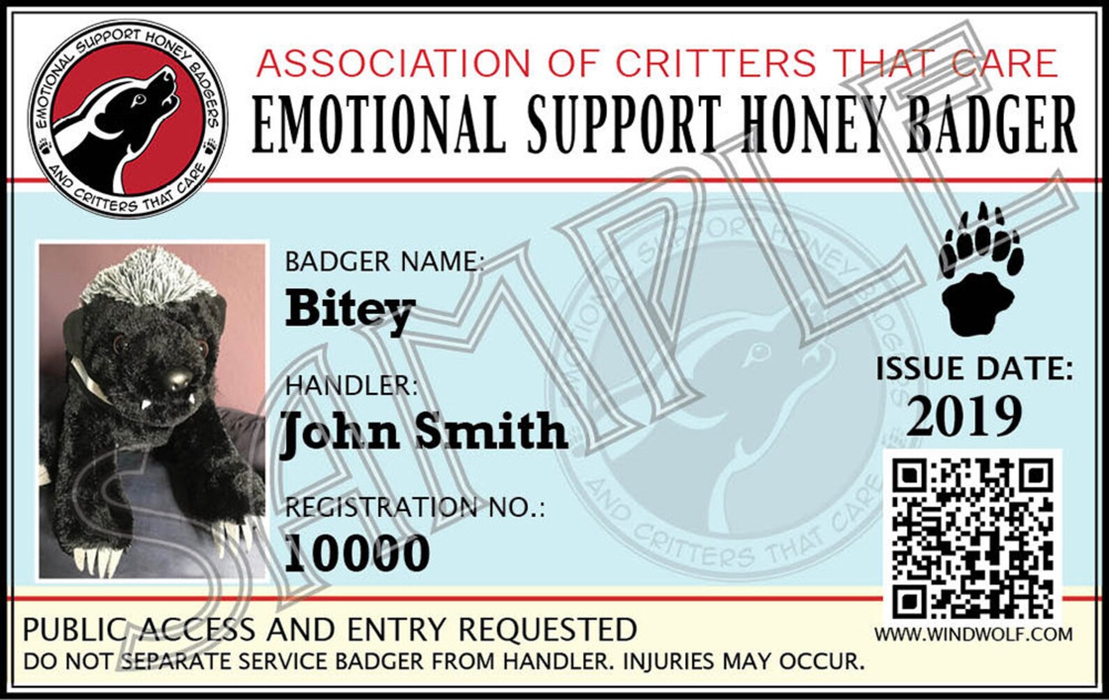 Emotional Support Honey Badger Etsy