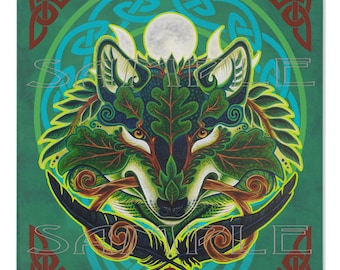 Celtic Pagan Green Wolf Super Soft Fleece Minky Blanket