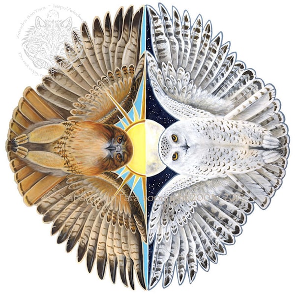 Redtail Hawk and Snowy Owl Spirit Animal Print