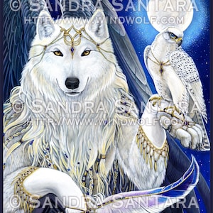 White Angel Wolf and Falcon Banner