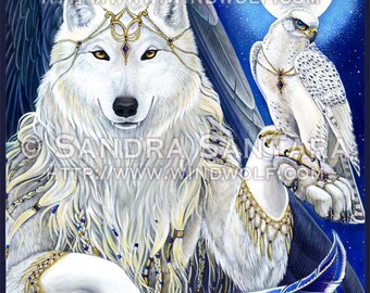 White Angel Wolf and Falcon Banner
