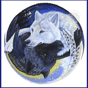 Wolves Black White Yin Yang Two Wolves Spirit Animal Print