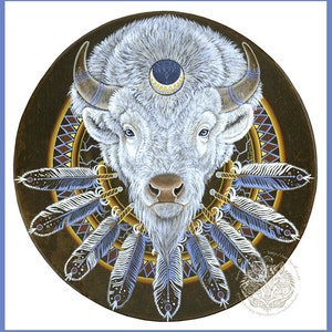 White Buffalo Eagle Feathers Spirit Animal Print