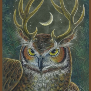 Great Horned Owl Stag Pagan Spirit Animal Print