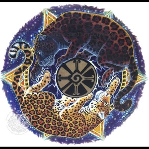 Aztec Mayan Black Gold Jaguar Spirit Animal Mandala Print