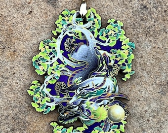 Wood Dragon Ginkgo Lunar New Year Feng Shui Chinese Astrology Wooden Printed Pendant