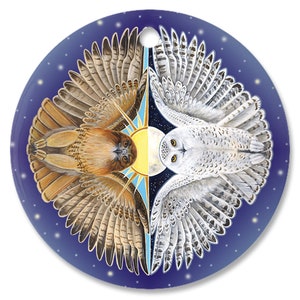 Snowy Owl Red Tail Hawk Sun Moon Porcelain Ornament